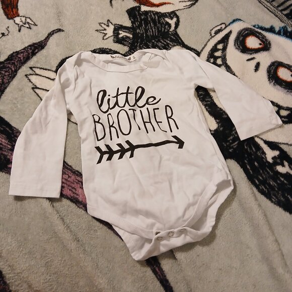 Baby Fulaimon 6 - 9 Month 80 White Little Brother Long Sleeve Onesie Infant - Picture 6 of 7